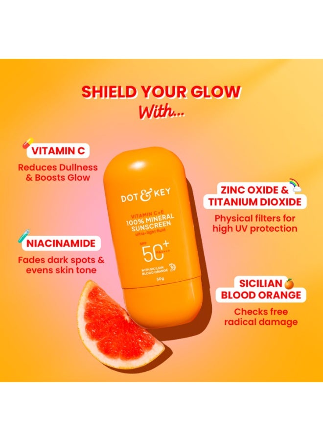 Dot & Key Vitamin C + E 100% Mineral Sunscreen In-Vivo Tested SPF 50+ PA++++ | No White Cast, Lightweight Fluid, With Zinc Oxide & Titanium Dioxide | Blends Easily, Boosts Natural Glow, Non-Greasy | 50gm - Image 3